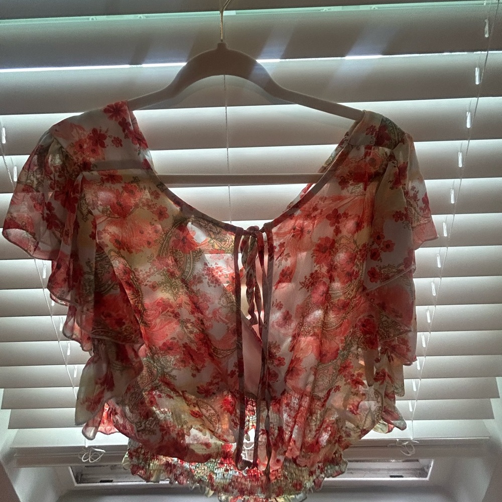 Willow Red Floral Tie-Back Blouse
